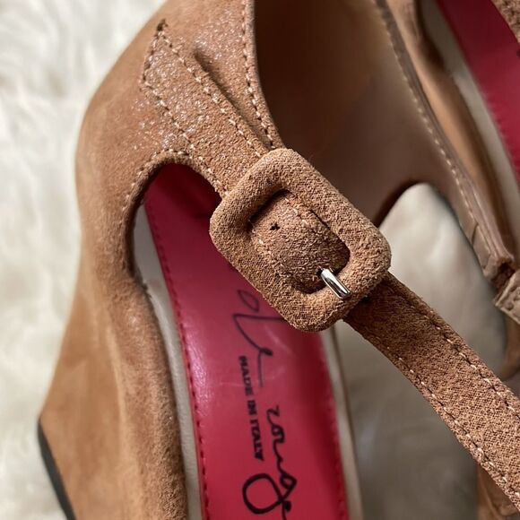 Pas de Rouge Suede Wedge Sandals Tan 8.5 - Picture 6 of 8